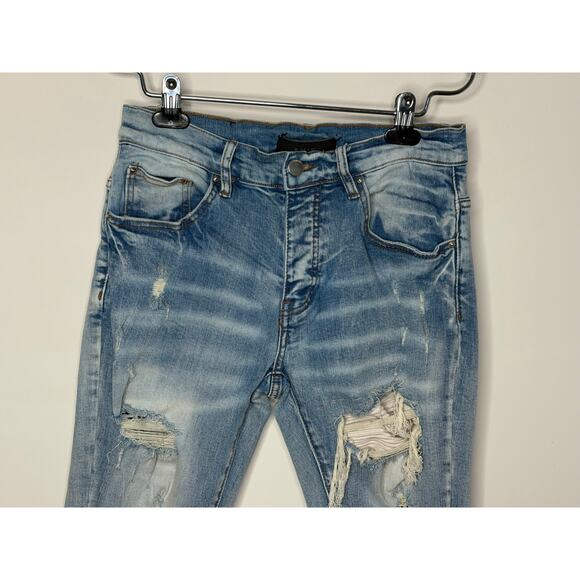 Amiri Cotton Blend High Waisted Distressed Denim Skinny Jeans Blue Womens 30 - Picture 3 of 11